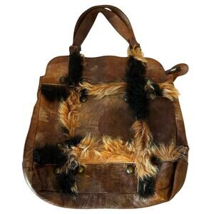 Falor Italian Genuine Leather Tote‎ Bag Fur Patchwork Maximalist Mob Wife Luxury